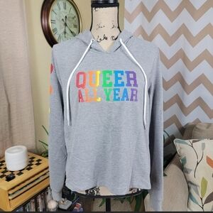 LBGTQ Pride Grey Rainbow Hoodie Size Medium
